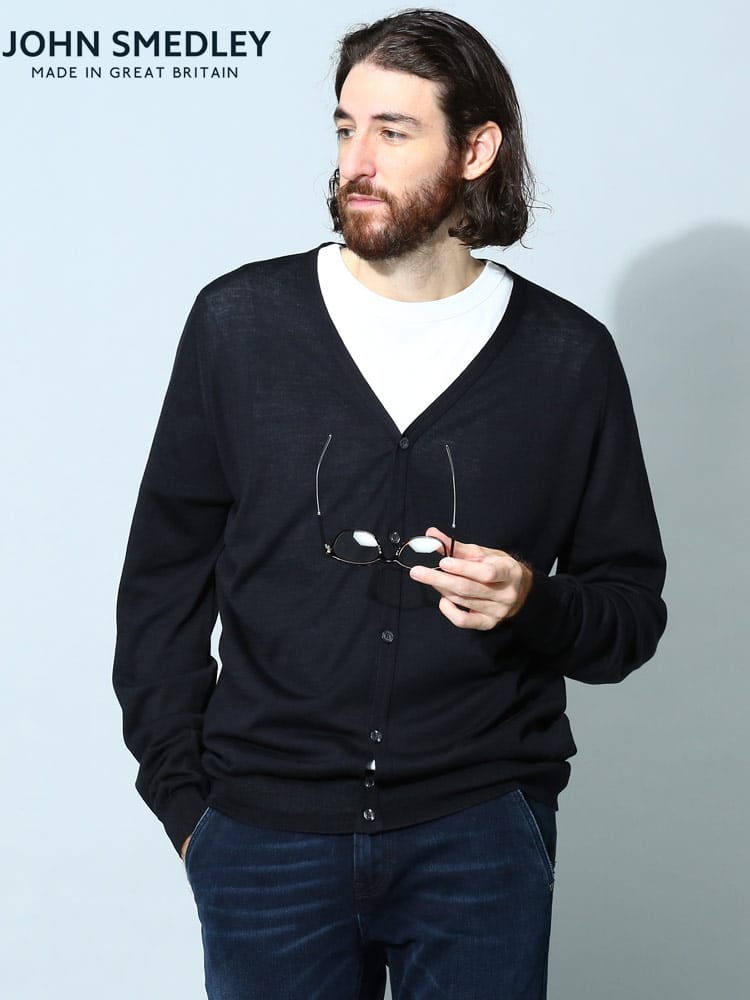ジョンスメドレー メンズ カーディガン JOHN SMEDLEY ブランド トップス ニット カーデ 無地 ベーシック ウール混 大きいサイズ JSCPETWORTH