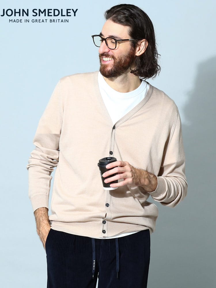 ジョンスメドレー メンズ カーディガン JOHN SMEDLEY ブランド トップス ニット カーデ 無地 ベーシック ウール混 大きいサイズ JSCPETWORTH