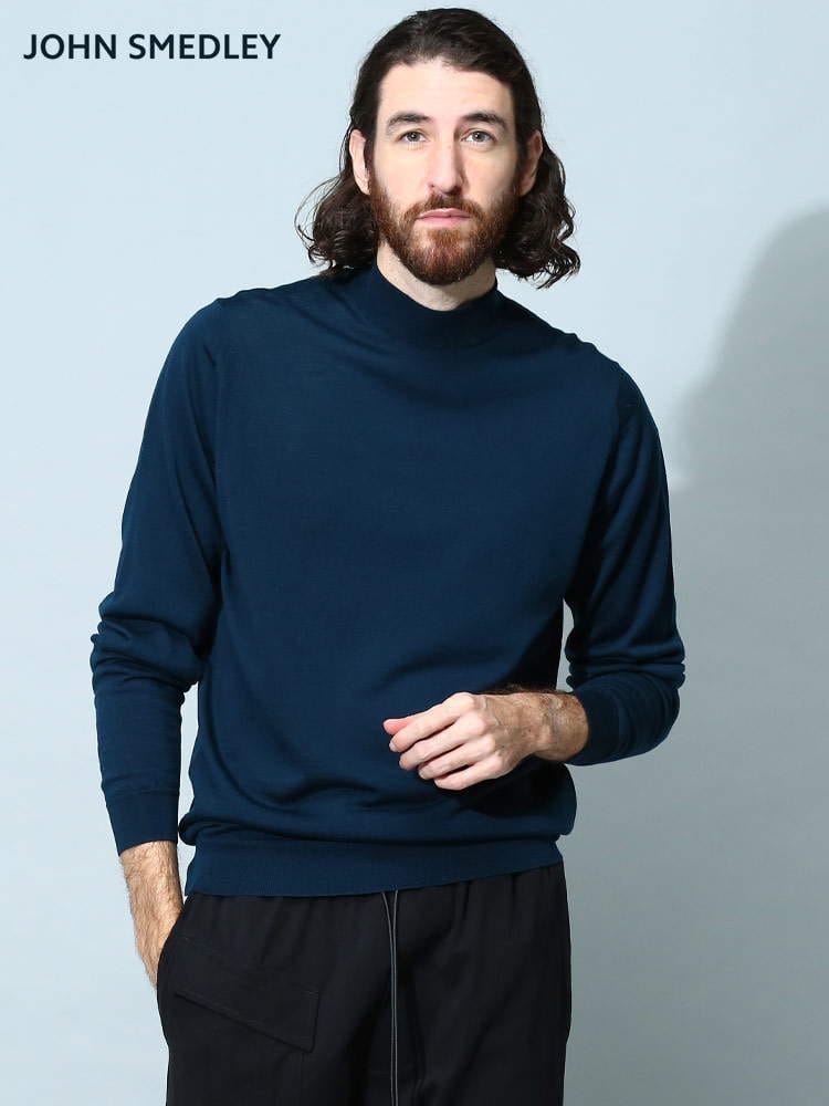 ジョンスメドレー メンズ ニット JOHN SMEDLEY ブランド トップス セーター モックネック 長袖 無地 ウール JSHARCOURT