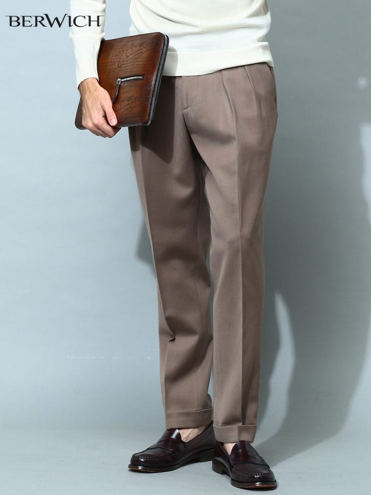 ベルウィッチ メンズ パンツ BERWICH ブランド ボトムス ロングパンツ タック ロールアップ テーパード BEWSODASB1201