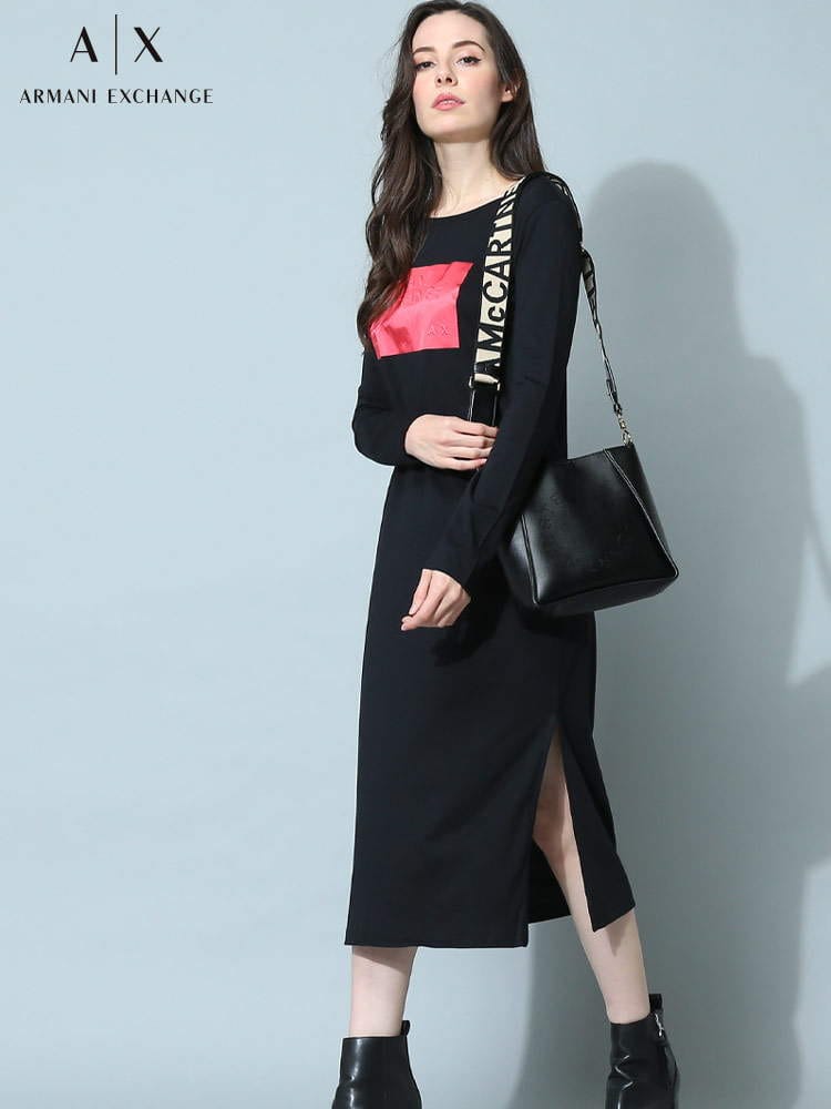 【オンラインストア限定】 アルマーニ レディース ワンピース アルマーニ エクスチェンジ ARMANI EXCHANGE ブランド Tシャツ 長袖 トップス ロンT ロング AEL6LYA75YJ8QZ