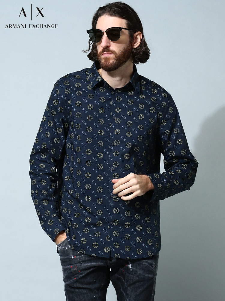 【オンラインストア限定】 ARMANI EXCHANGE (アルマーニエクスチェンジ) ロゴ スマイル 総柄 長袖 シャツ AE6LZC46ZNRYZ ブランド