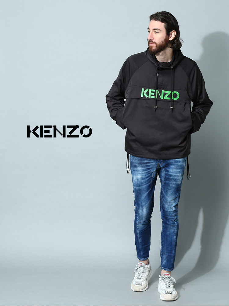 KENZO (ケンゾー) ロゴプリント ハーフジップ アノラックパーカー ...