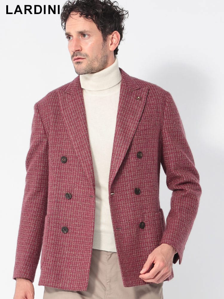 LARDINI (ラルディーニ) ウールブレンド ストライプ柄 ダブル6ツ釦 
