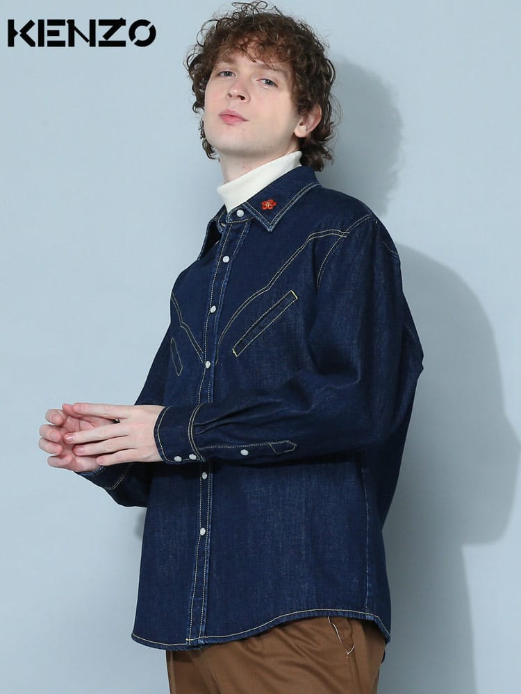 ケンゾー メンズ シャツ KENZO ブランド トップス デニムシャツ 長袖シャツ ワンポイント デニム 長袖 ウエスタン KZFC65DC4119EB