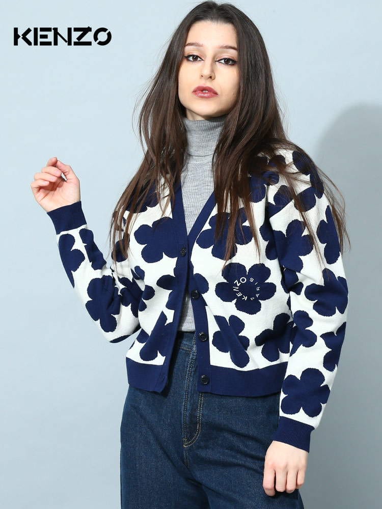 ケンゾー レディース カーディガン KENZO ブランド カーデ トップス ニット 花柄 長袖 総柄 Vネック KZFC62CA3263CO
