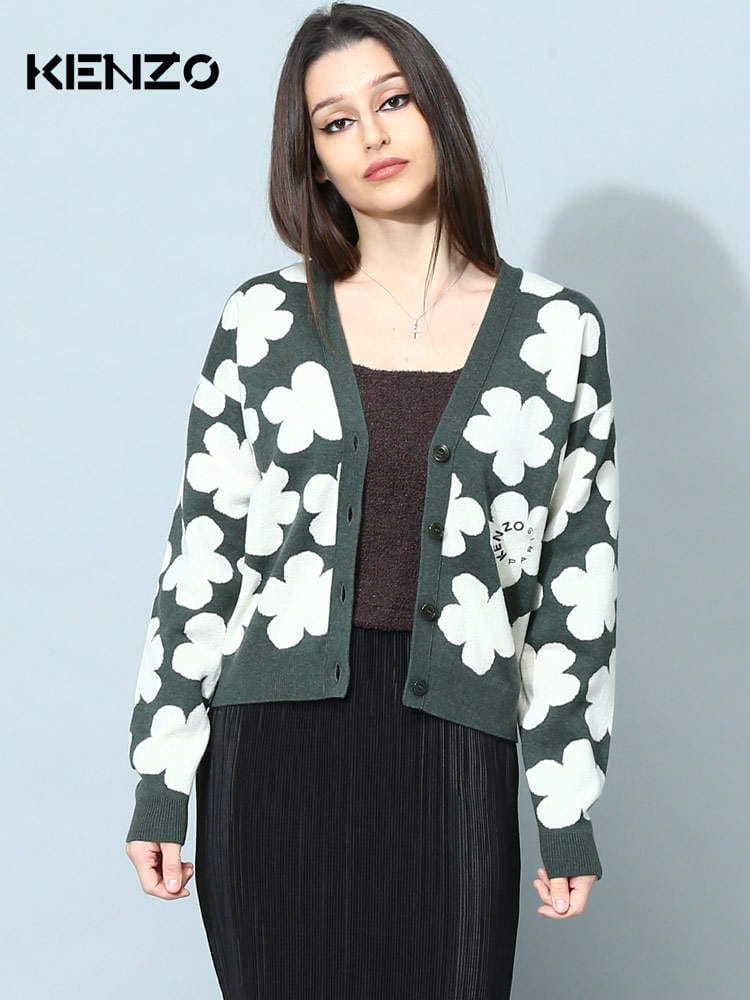 ケンゾー レディース カーディガン KENZO ブランド カーデ トップス ニット 花柄 長袖 総柄 Vネック KZFC62CA3263CO