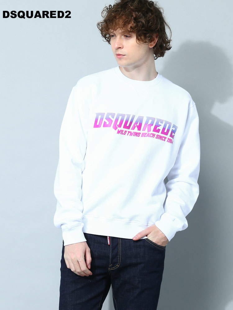 DSQUARED2 (ディースクエアード) 裏起毛 グラデーションロゴ クルー 