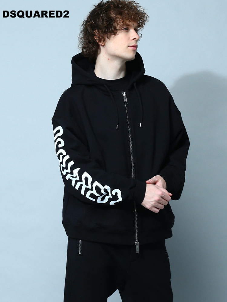 DSQUARED2 (ディースクエアード) 裏起毛 袖ロゴ フルジップ パーカー 【春夏新作】 D2HG0139S25516 メンズ スウェット