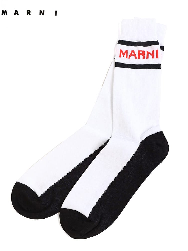 MARNI マルニ  ロゴ ライン ソックス ハイソックス 白 メンズ MASKZC0088Q0 ブランド