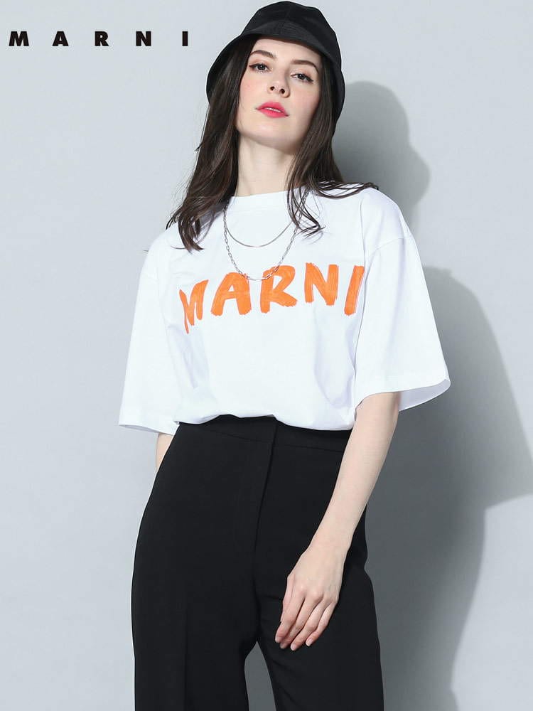 MARNI マルニ レディース ロゴプリント 半袖 Tシャツ ロゴT オーバーサイズ ブランド カットソー MALTHJET49EPH