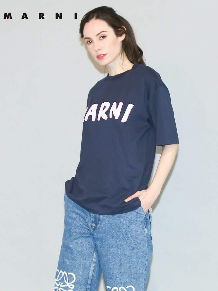 MARNI マルニ レディース ロゴプリント 半袖 Tシャツ ロゴT オーバーサイズ ブランド カットソー MALTHJET49EPH