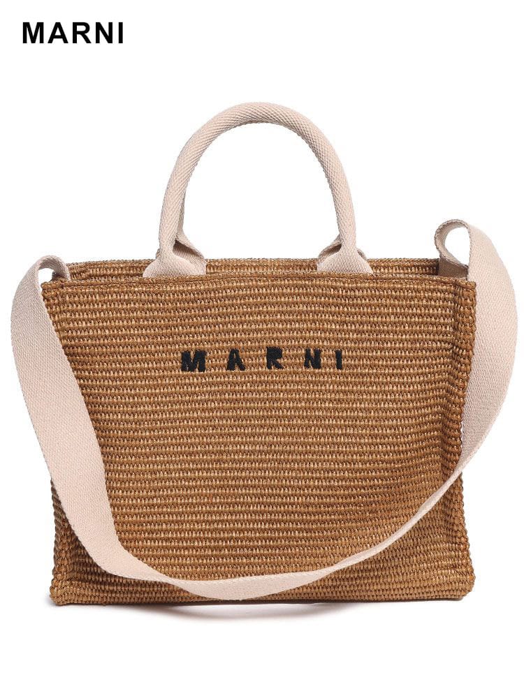 MARNI マルニ レディース ラフィア スモール トートバッグ ロゴ 