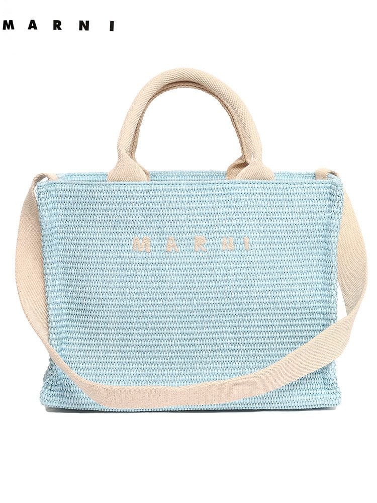 MARNI マルニ レディース ラフィア スモール トートバッグ ロゴ 