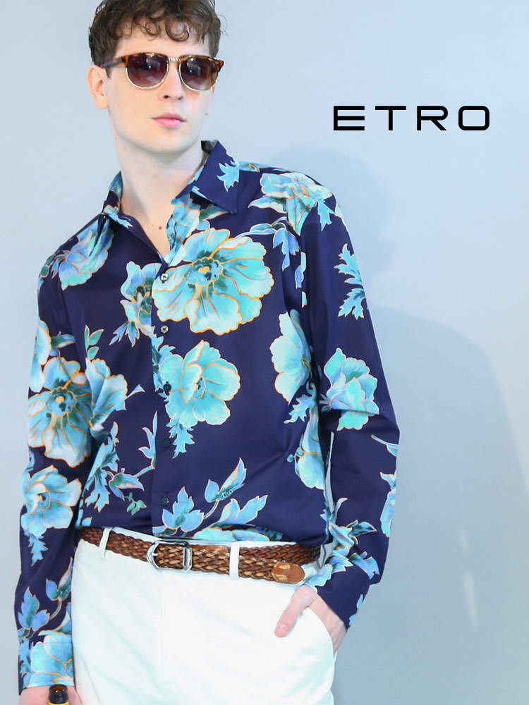 ETRO エトロ メンズ 綿100％ 花柄 長袖 シャツ 柄シャツ ブランド 