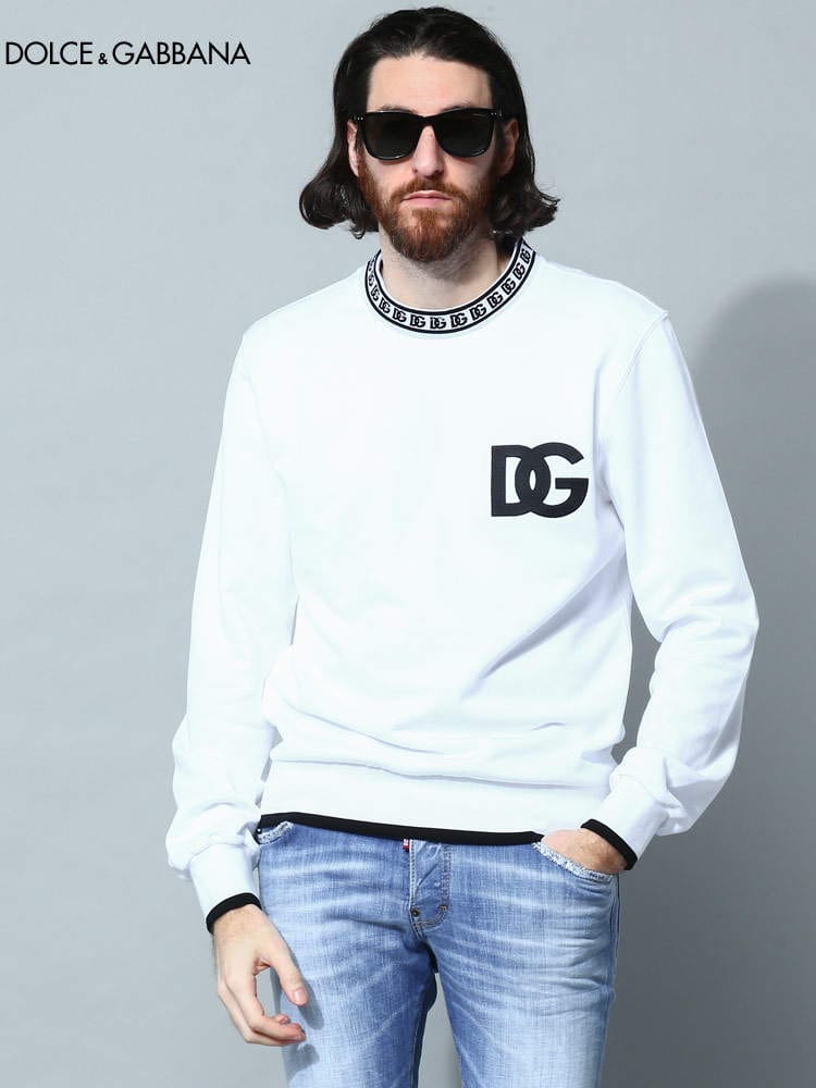 DOLCE&GABBANA (ドルチェ ＆ ガッバーナ) 胸ロゴ ライン クルーネック トレーナー DGG9ZK9ZFU7DU ブランド メンズ スウェット