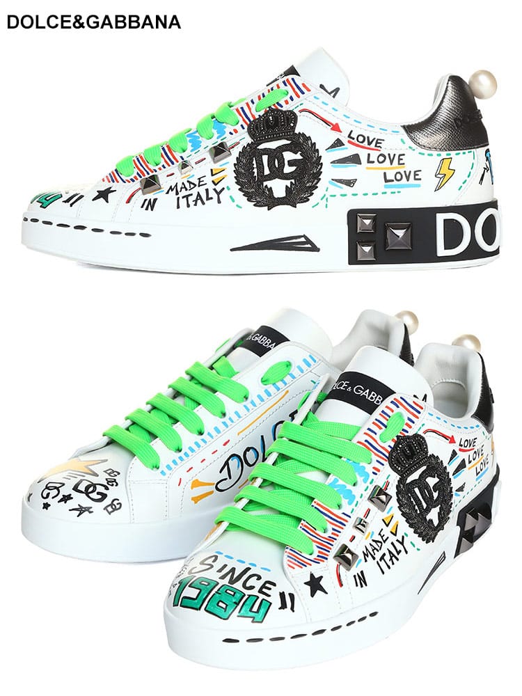 DOLCE&GABBANA (ドルチェ ＆ ガッバーナ) ポルトフィーノ スニーカー カーフスキン エンブロイダリー＆スタッズ DGCS1772AH502 ブランド メンズ