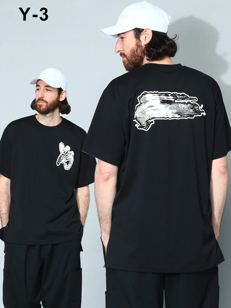 Y-3 (ワイスリー) ロゴプリント クルーネック ルーズ 半袖 Tシャツ BRUSH GFX SS T Y3IM1790 メンズ ブランド