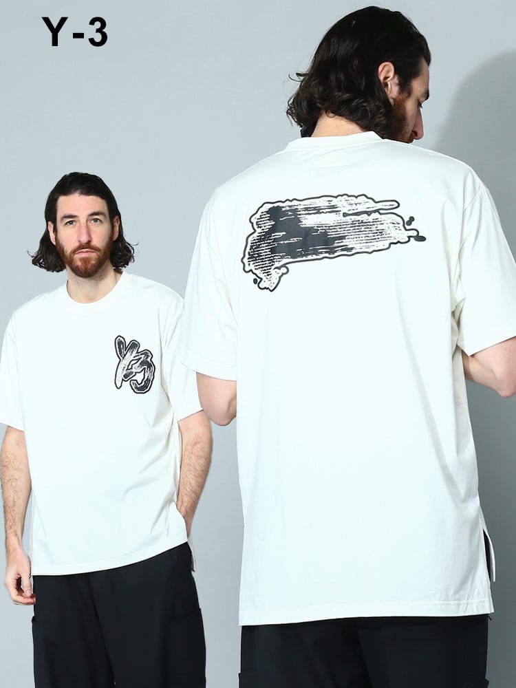 Y-3 (ワイスリー) ロゴプリント クルーネック ルーズ 半袖 Tシャツ BRUSH GFX SS T Y3IM1791 メンズ ブランド