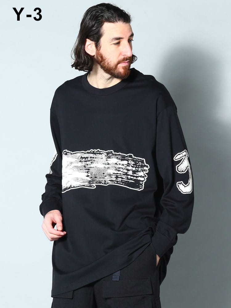 Y-3 (ワイスリー) プリント クルーネック 長袖 Tシャツ GFX LS TEE Y3H44811 ブランド