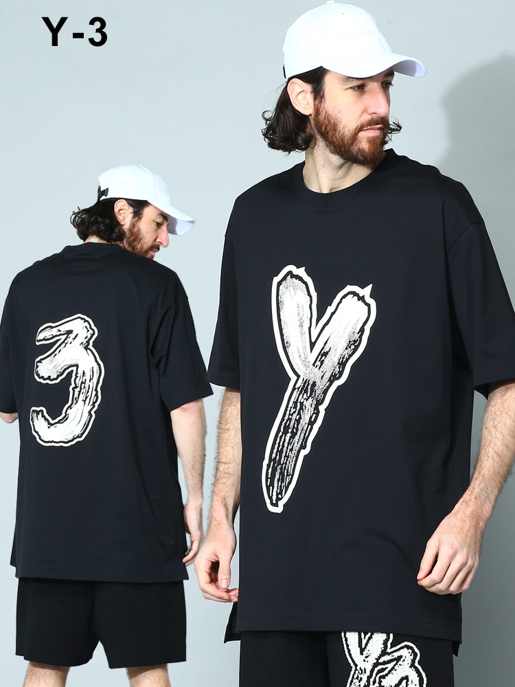 Y-3 (ワイスリー) ロゴプリント クルーネック ルーズ 半袖 Tシャツ 