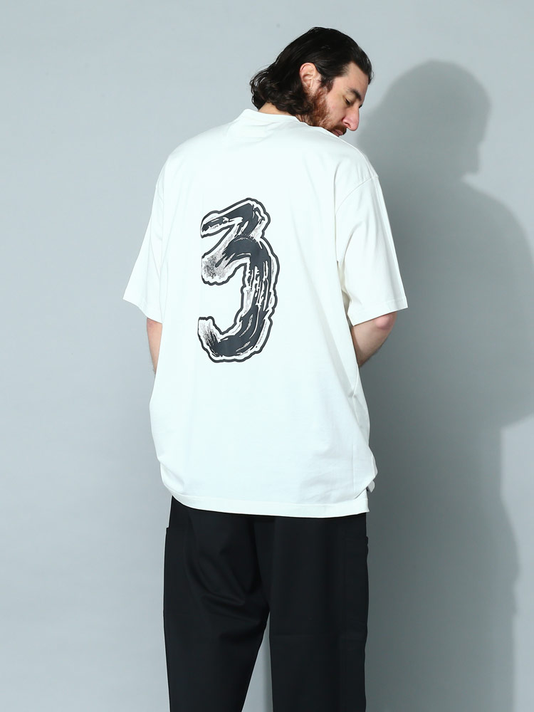 Y-3 (ワイスリー) ロゴプリント クルーネック ルーズ 半袖 Tシャツ 
