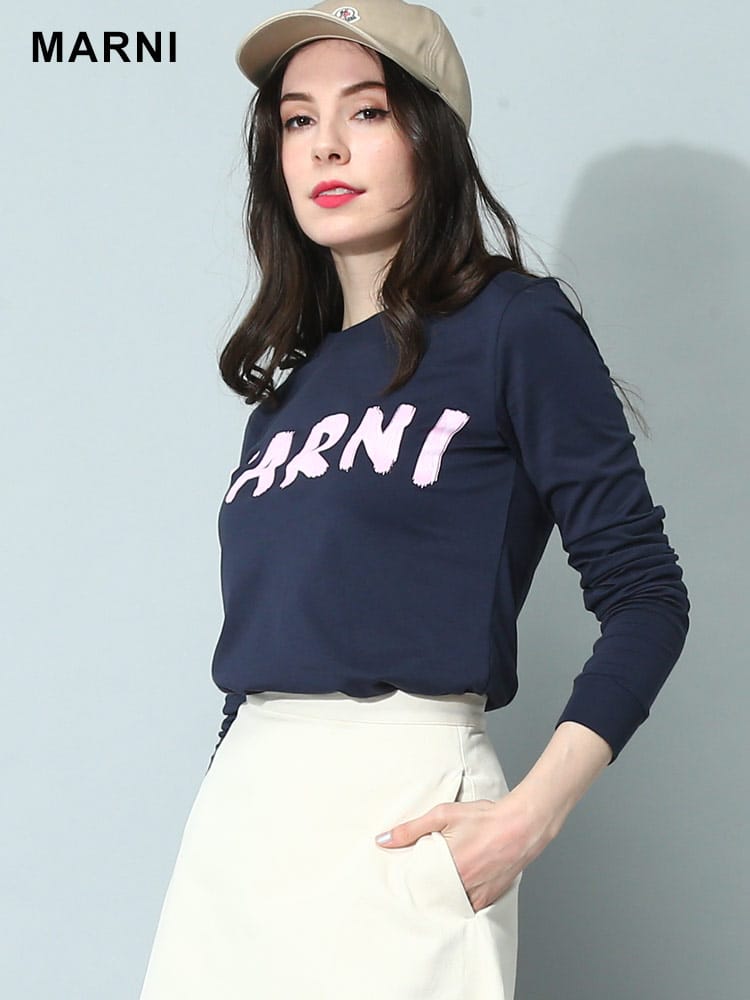 MARNI (マルニ) ロゴプリント クルーネック 長袖 Tシャツ 