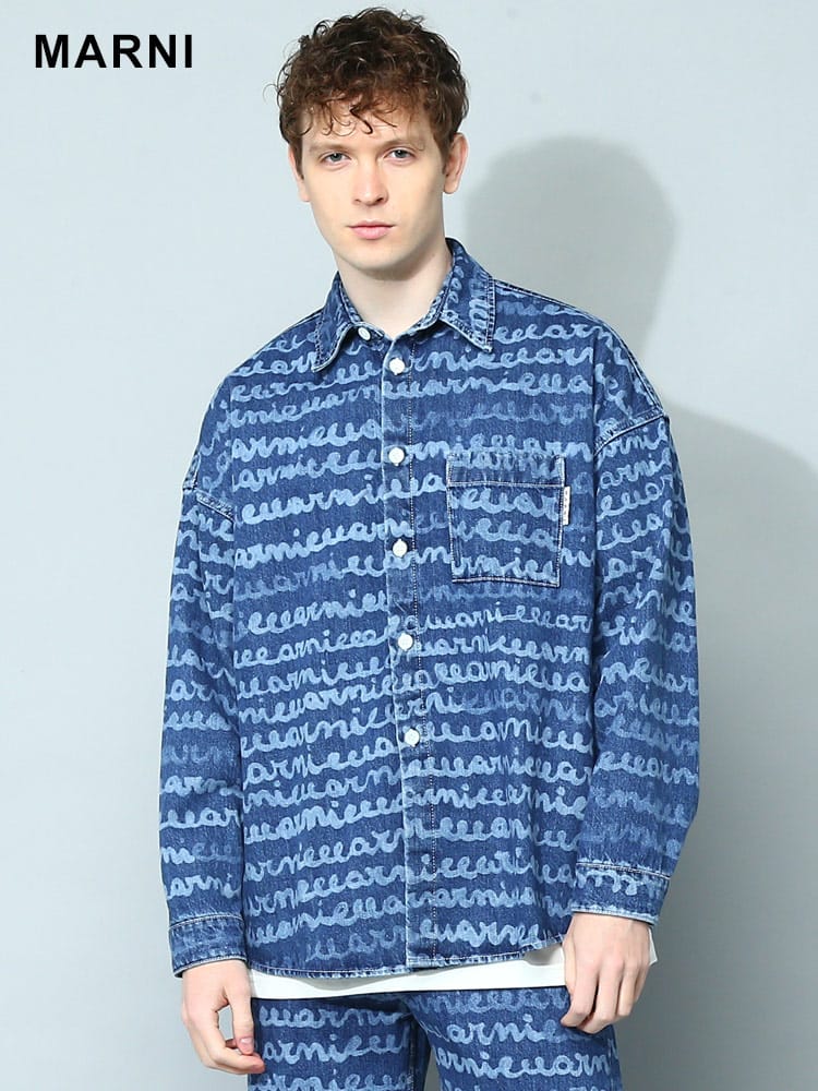 MARNI (マルニ) ロゴ総柄 長袖 デニムシャツ MACUJU0061A0 ブランド メンズ