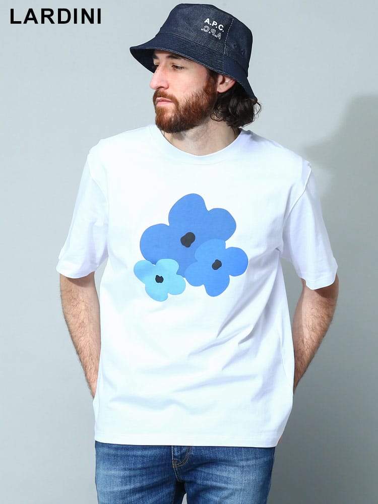 LARDINI (ラルディーニ) フラワープリント クルーネック 半袖 Tシャツ 