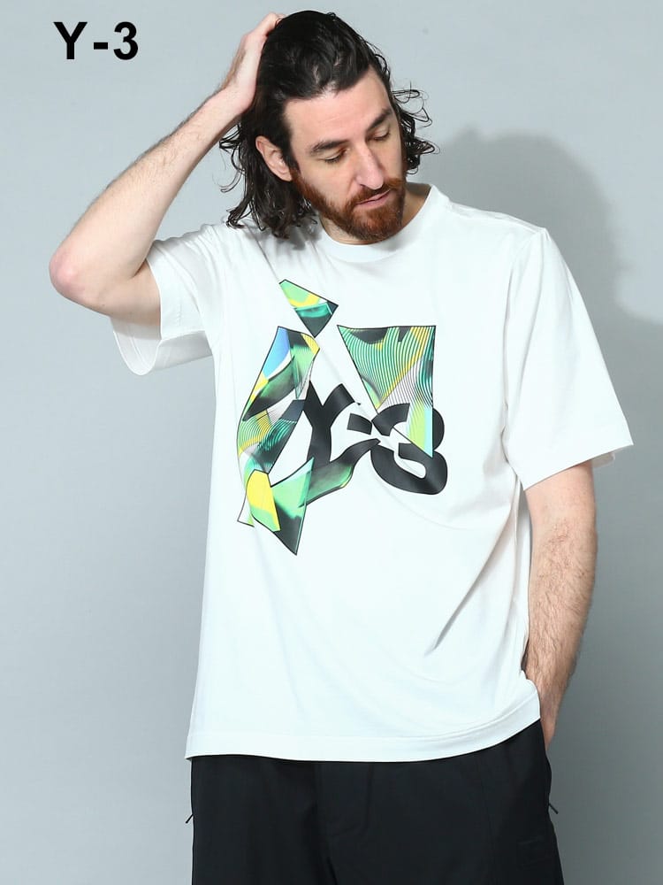 Y-3 (ワイスリー) マルチロゴ クルーネック ルーズ 半袖 Tシャツ Y3IL1790 メンズ ブランド