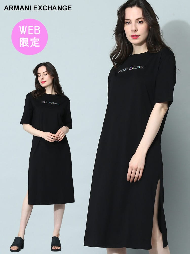 【オンラインストア限定】 ARMANI EXCHANGE (アルマーニ エクスチェンジ) ロゴプリント クルーネック 半袖 Tシャツドレス AEL3RYA72YJG3Z ブランド レディース