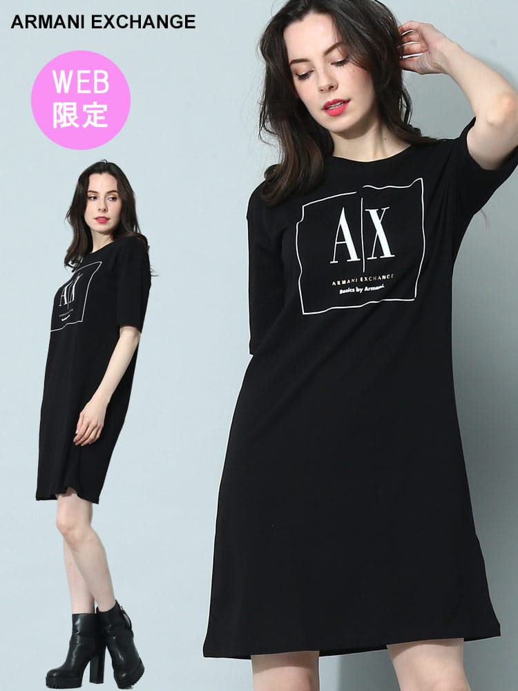 【オンラインストア限定】 ARMANI EXCHANGE (アルマーニ エクスチェンジ) BOXロゴ クルーネック 半袖 Tシャツドレス AEL3RYA78YJ3RZ ブランド レディース