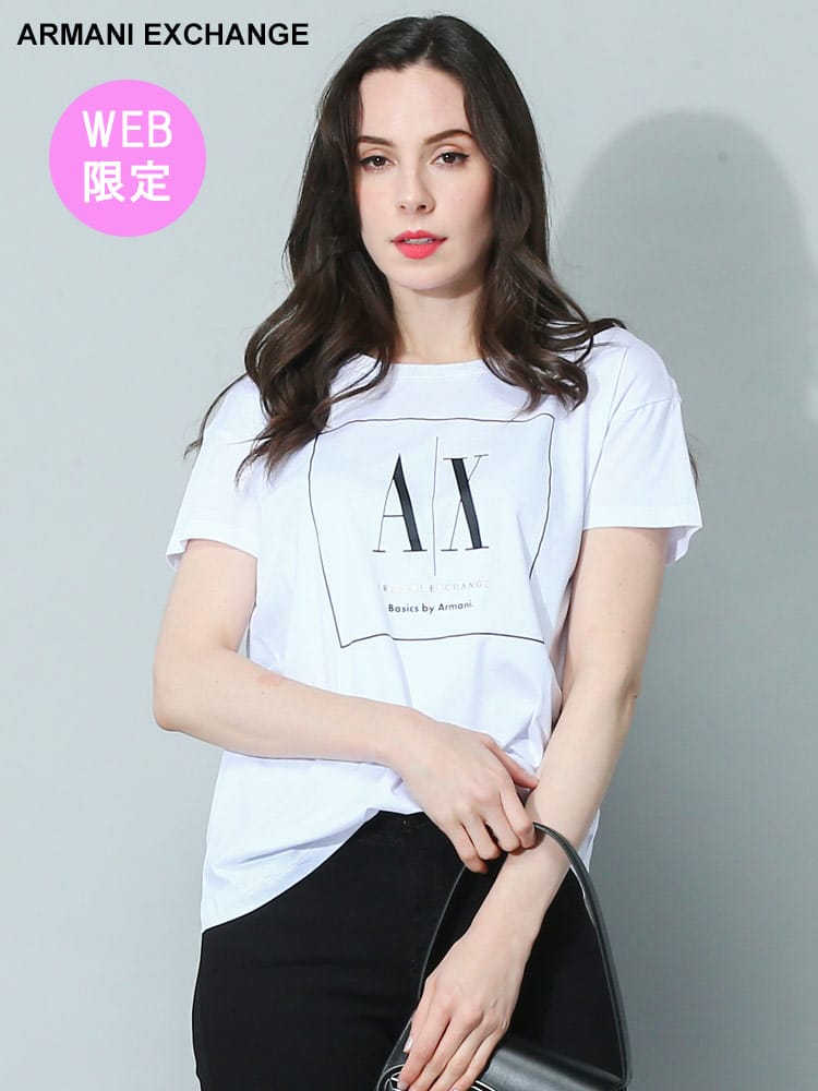 【オンラインストア限定】 ARMANI EXCHANGE (アルマーニ エクスチェンジ) BOXロゴ クルーネック 半袖 Tシャツ AEL3RYTFLYJ3RZ ブランド レディース