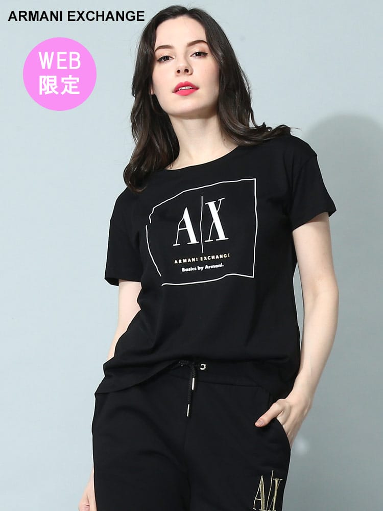 【オンラインストア限定】 ARMANI EXCHANGE (アルマーニ エクスチェンジ) BOXロゴ クルーネック 半袖 Tシャツ AEL3RYTFLYJ3RZ ブランド レディース