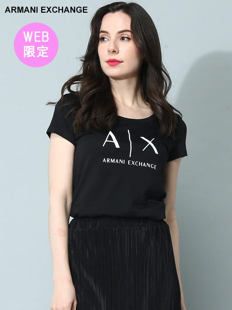 【オンラインストア限定】 ARMANI EXCHANGE (アルマーニ エクスチェンジ) ロゴプリント Uネック 半袖 Tシャツ AEL8NYT70YJ16Z ブランド レディース
