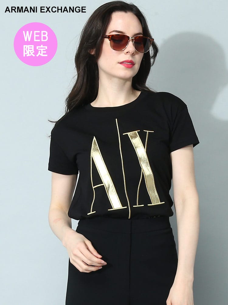 【オンラインストア限定】 ARMANI EXCHANGE (アルマーニ エクスチェンジ) ゴールドロゴ クルーネック 半袖 Tシャツ AEL8NYTMXYJG3Z ブランド レディース