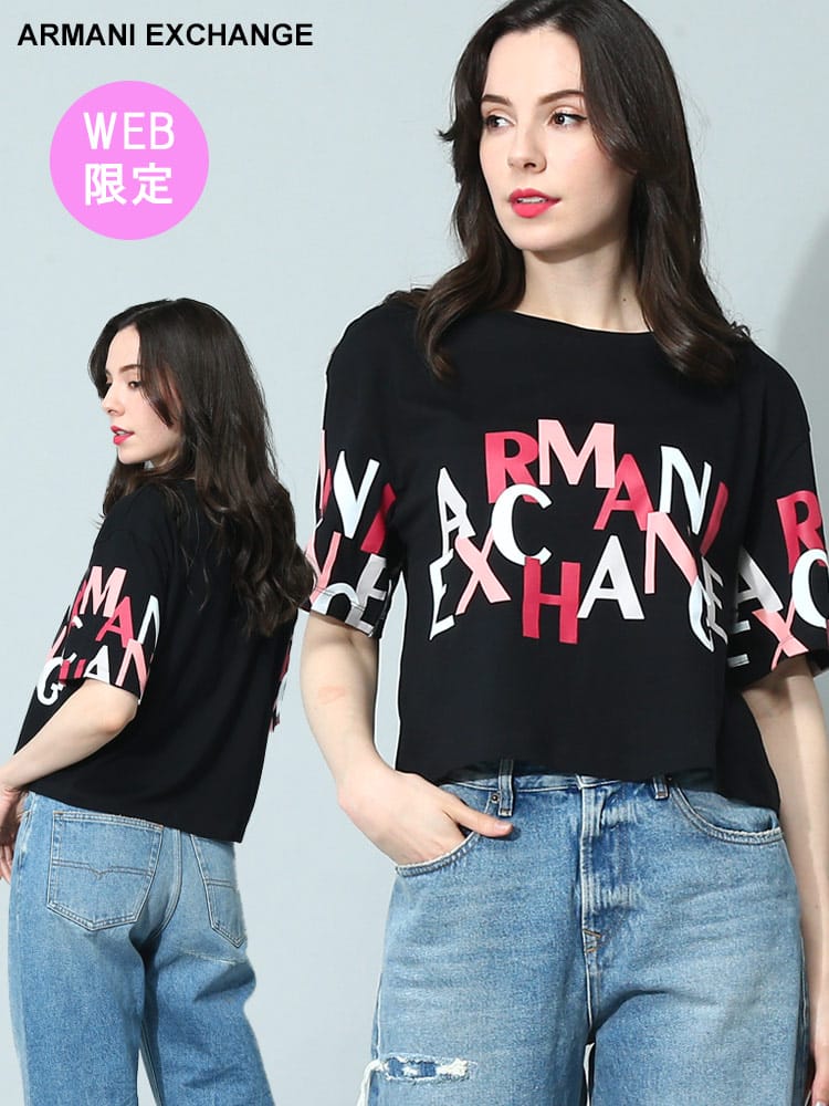 【オンラインストア限定】 ARMANI EXCHANGE (アルマーニ エクスチェンジ) デザインロゴ クルーネック 半袖 Tシャツ AEL3RYTEHYJ8QZ ブランド レディース