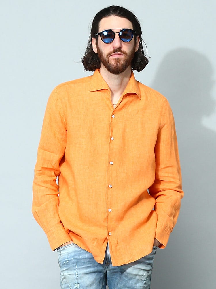 Finamore (フィナモレ) リネン 無地 長袖 シャツ FISEULCO308D