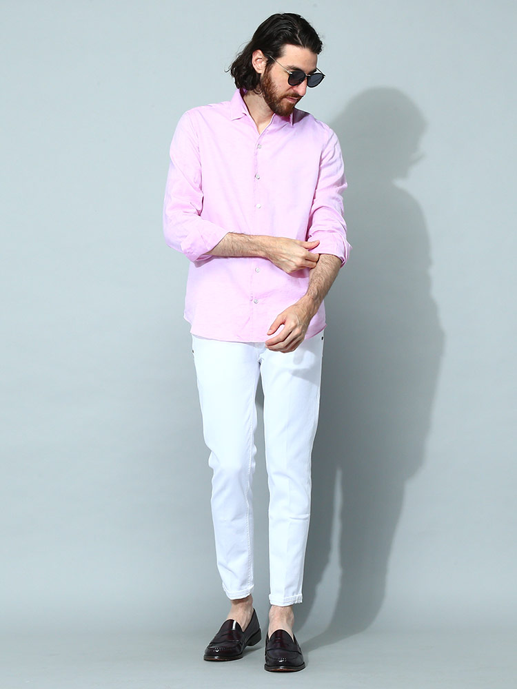 アパレルフィーゴメンズ【新品定価4.6万】フィナモレ  コットンシャツ　ホワイトピンク　サイズ41