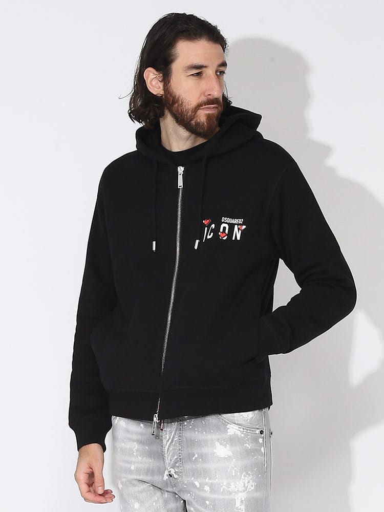 DSQUARED2 (ディースクエアード) 裏起毛 ドットハートICON フルジップ 