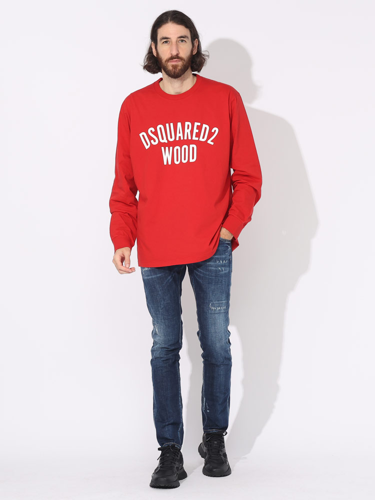 DSQUARED2 (ディースクエアード) ロゴプリント クルーネック 長袖 Tシャツ D2GD1317S20694 ブ【サカゼン公式通販】