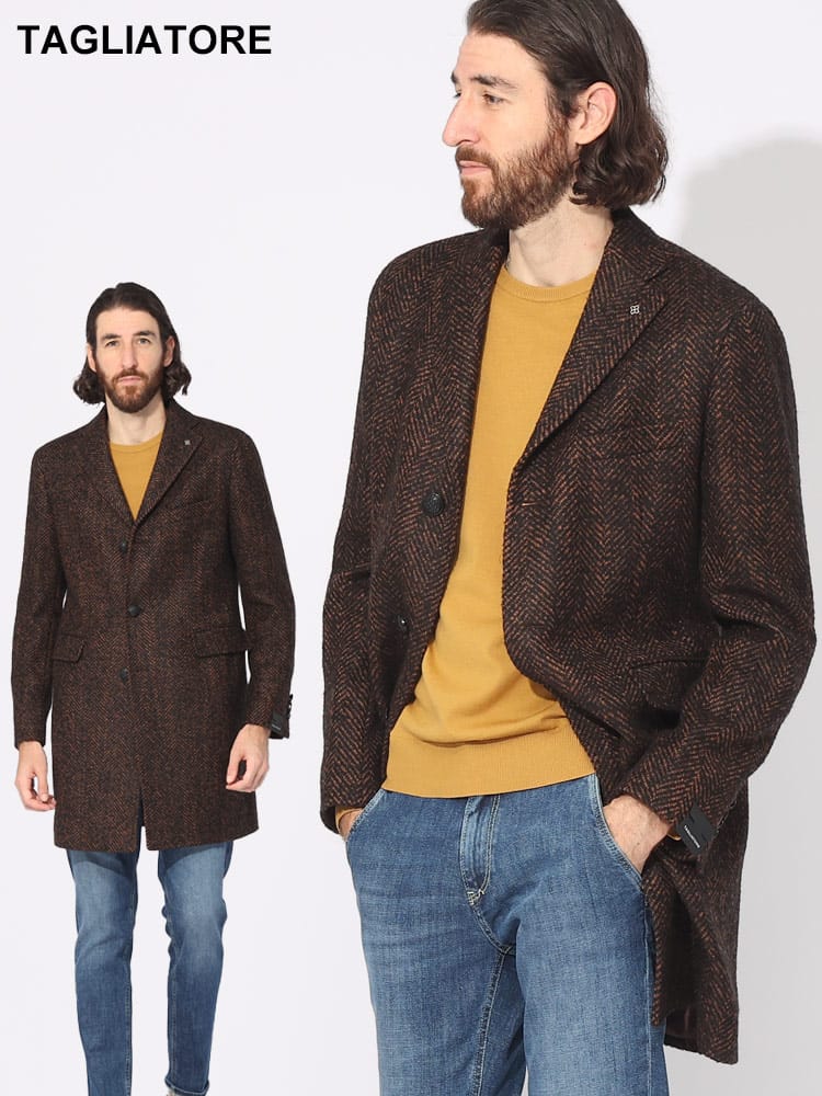 TAGLIATORE (タリアトーレ) ヘリンボン シングル チェスターコート TGCFBM13340218S ブランド メンズ 男性 アウター