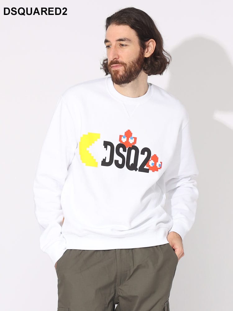 DSQUARED2 (ディースクエアード) 裏起毛 フロントプリント クルー 