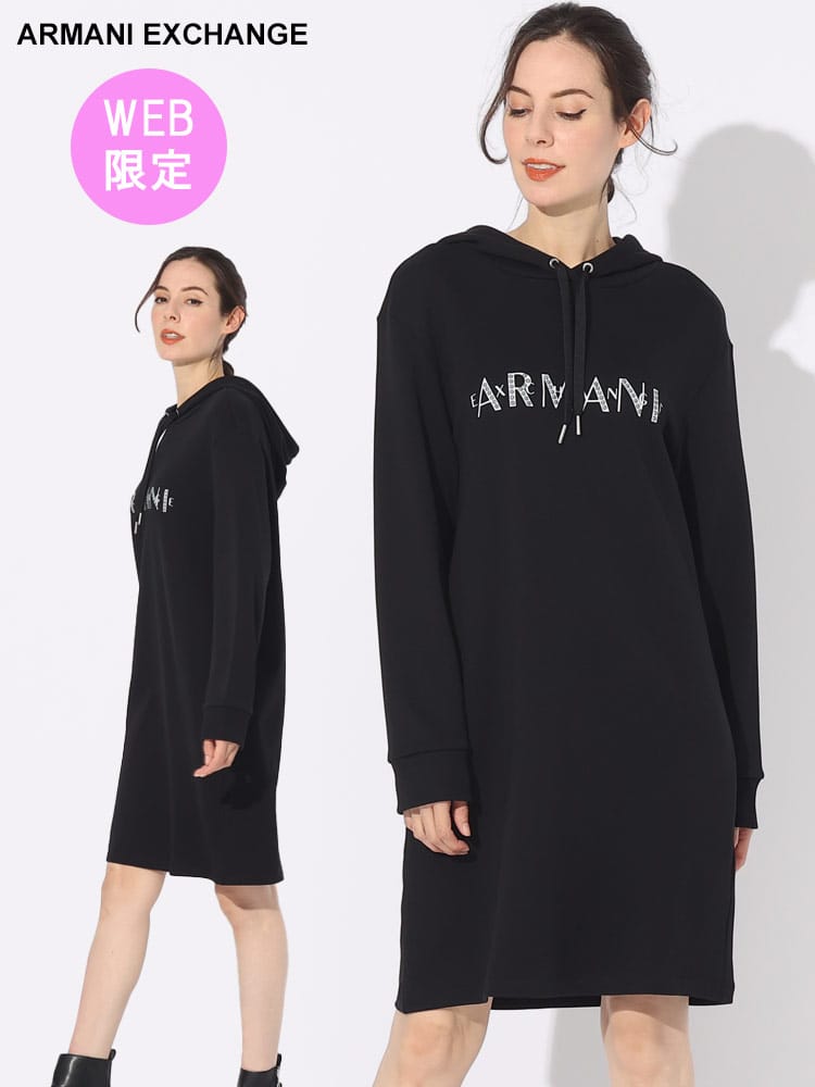 【オンラインストア限定】 ARMANI EXCHANGE (アルマーニ エクスチェンジ) ロゴプリント プルオーバー ロング パーカー AEL6RYA81YJDBZ ブランド レディース トップス