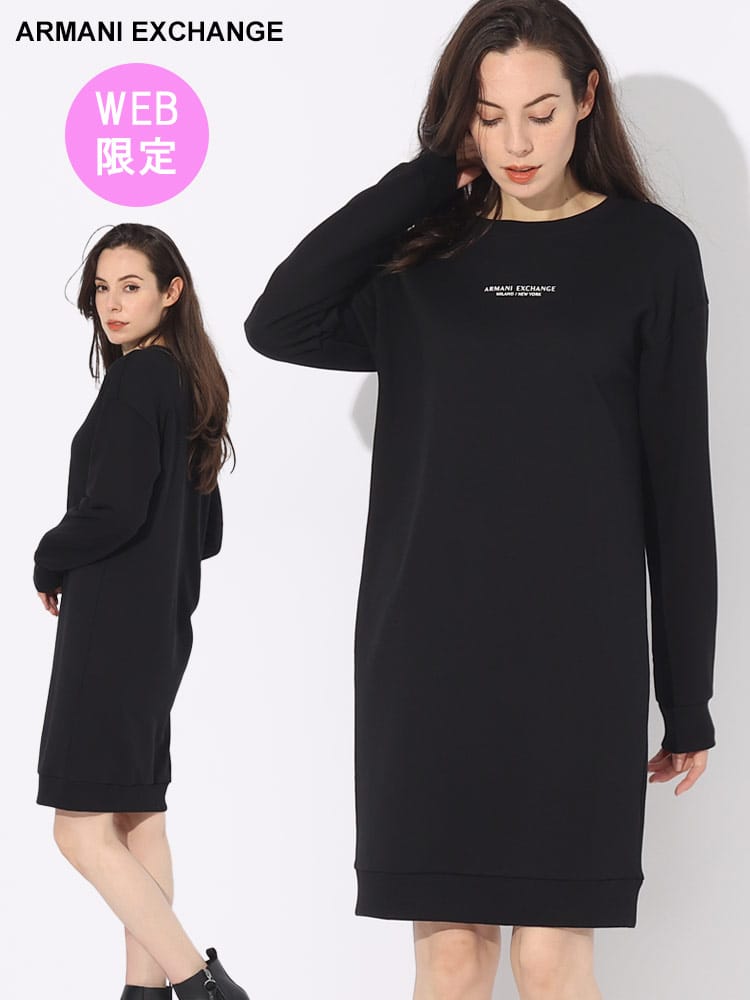 【オンラインストア限定】 ARMANI EXCHANGE (アルマーニ エクスチェンジ) ミニロゴ クルーネック ロング トレーナー AEL8NYA88YJE5Z ブランド レディース トップス