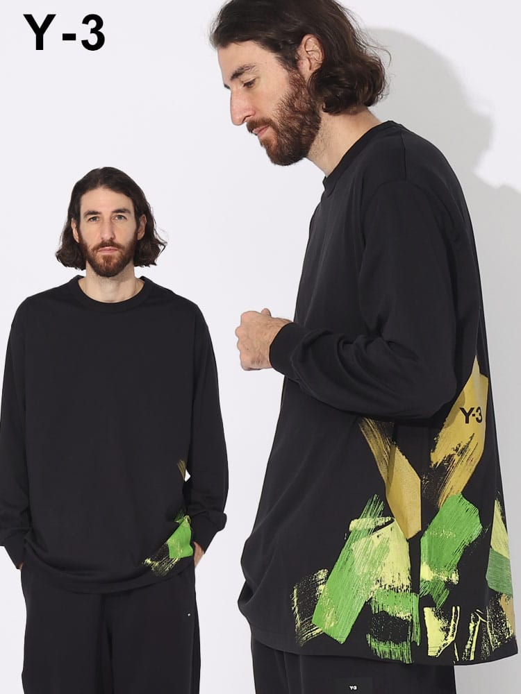 Y-3 (ワイスリー) ブラッシュプリント クルーネック 長袖 Tシャツ GFX LS TEE Y3IP5578 ブランド メンズ 男性 トップス