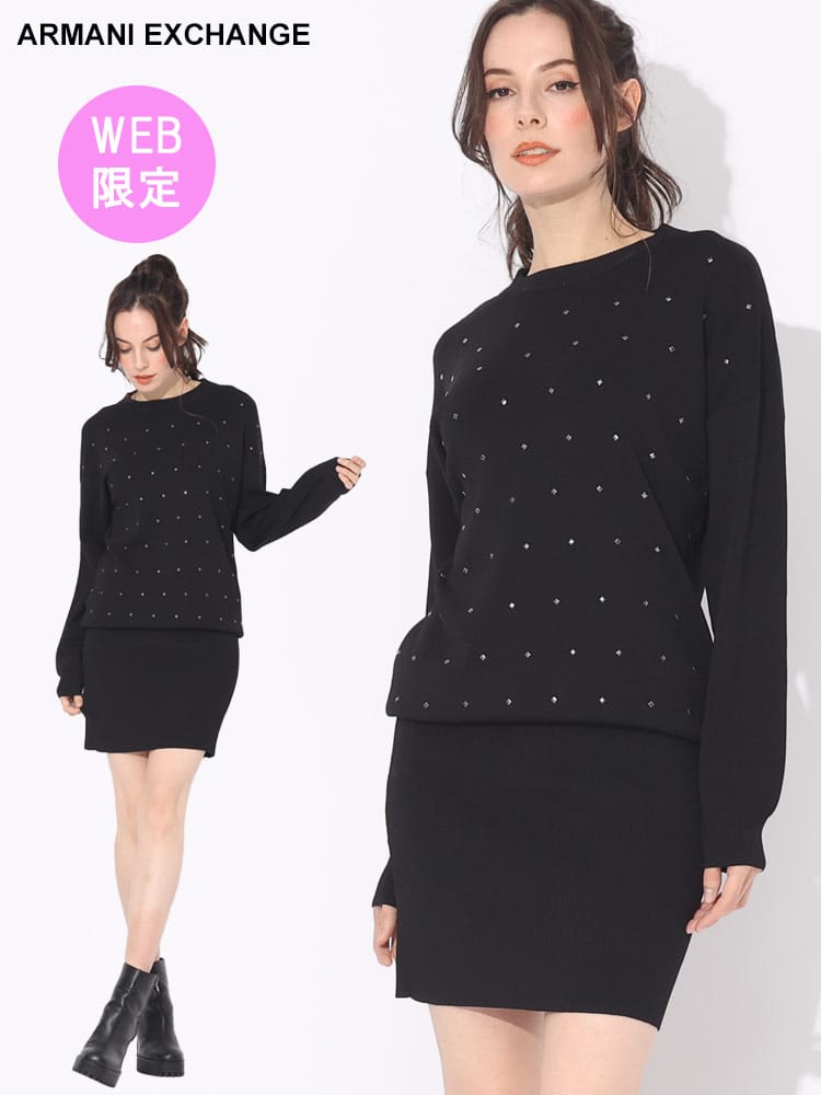 【オンラインストア限定】 ARMANI EXCHANGE (アルマーニ エクスチェンジ) メタル クルーネック ニット ワンピース AEL6RYA5BYM1LZ ブランド レディース トップス
