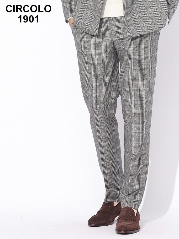 CIRCOLO 1901 (チルコロ1901) ストレッチ グレンチェック ノータック パンツ スラックス CICN4119 ブランド メンズ 男性 ボトムス