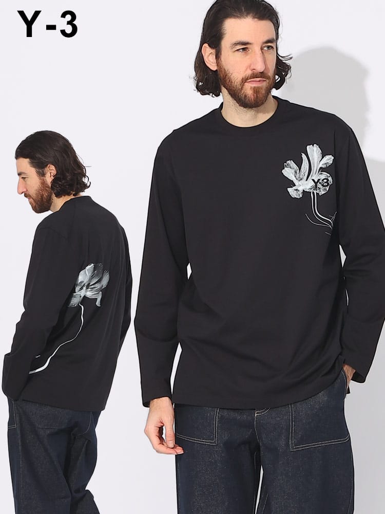 Y-3 (ワイスリー) グラフィックフラワー クルーネック ロンT 長袖 T 