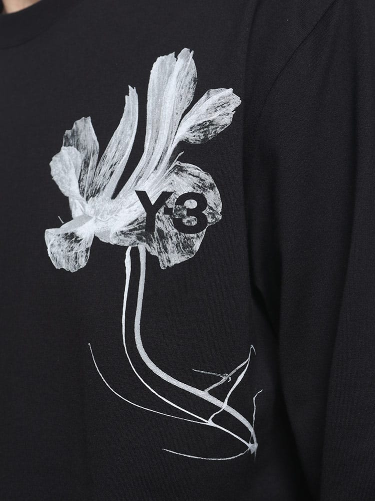 Y-3 (ワイスリー) グラフィックフラワー クルーネック ロンT 長袖 T 